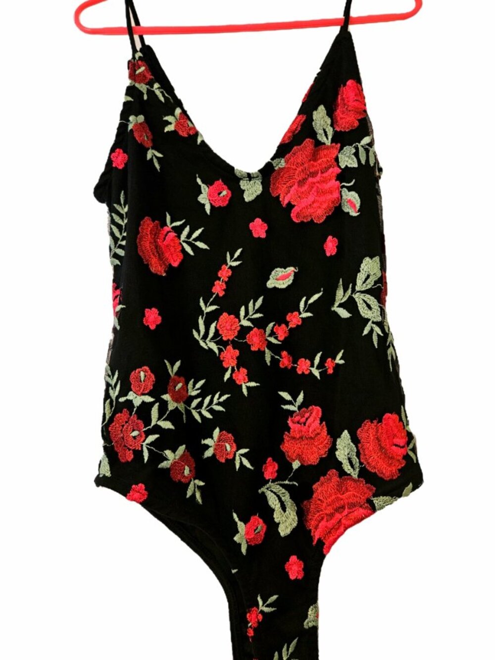 Windsor Floral Embroidered Bodysuit Black Pink Green Size Small